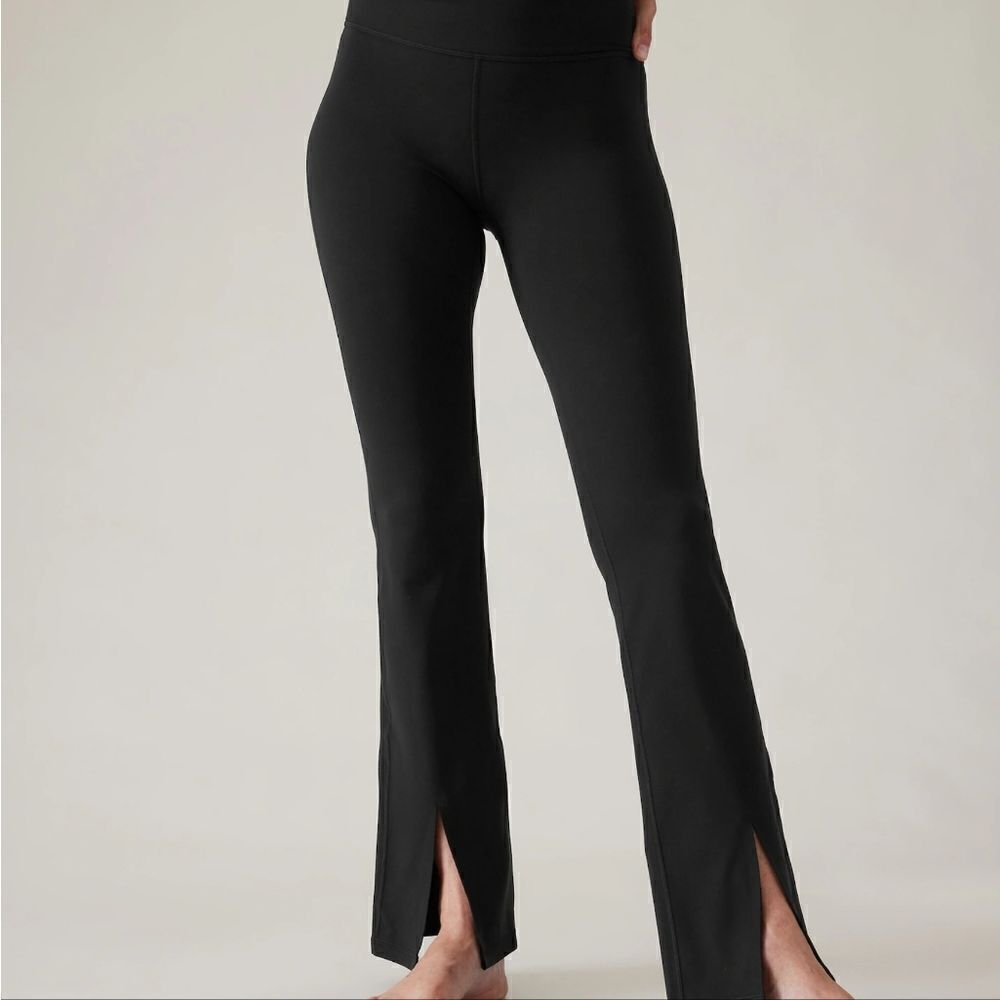 Athleta Pull On Black Split Hem Boot Cut Pants Cr… - image 1